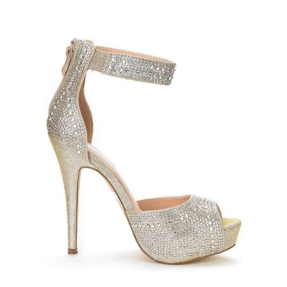 New Dream Pairs Platform Gladiator Stiletto 10 Gold Shine Glitter Shiny  Heel 5” - Picture 4 of 8